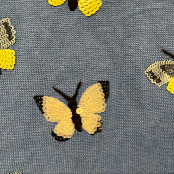 Talbots Blue Knit Sweater Sequins Butterfies - Picture 3 of 6